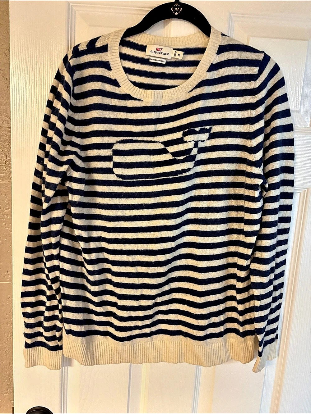 Vineyard vines Striped Crewneck Sweater in Blue & Cream Size Medium Like New